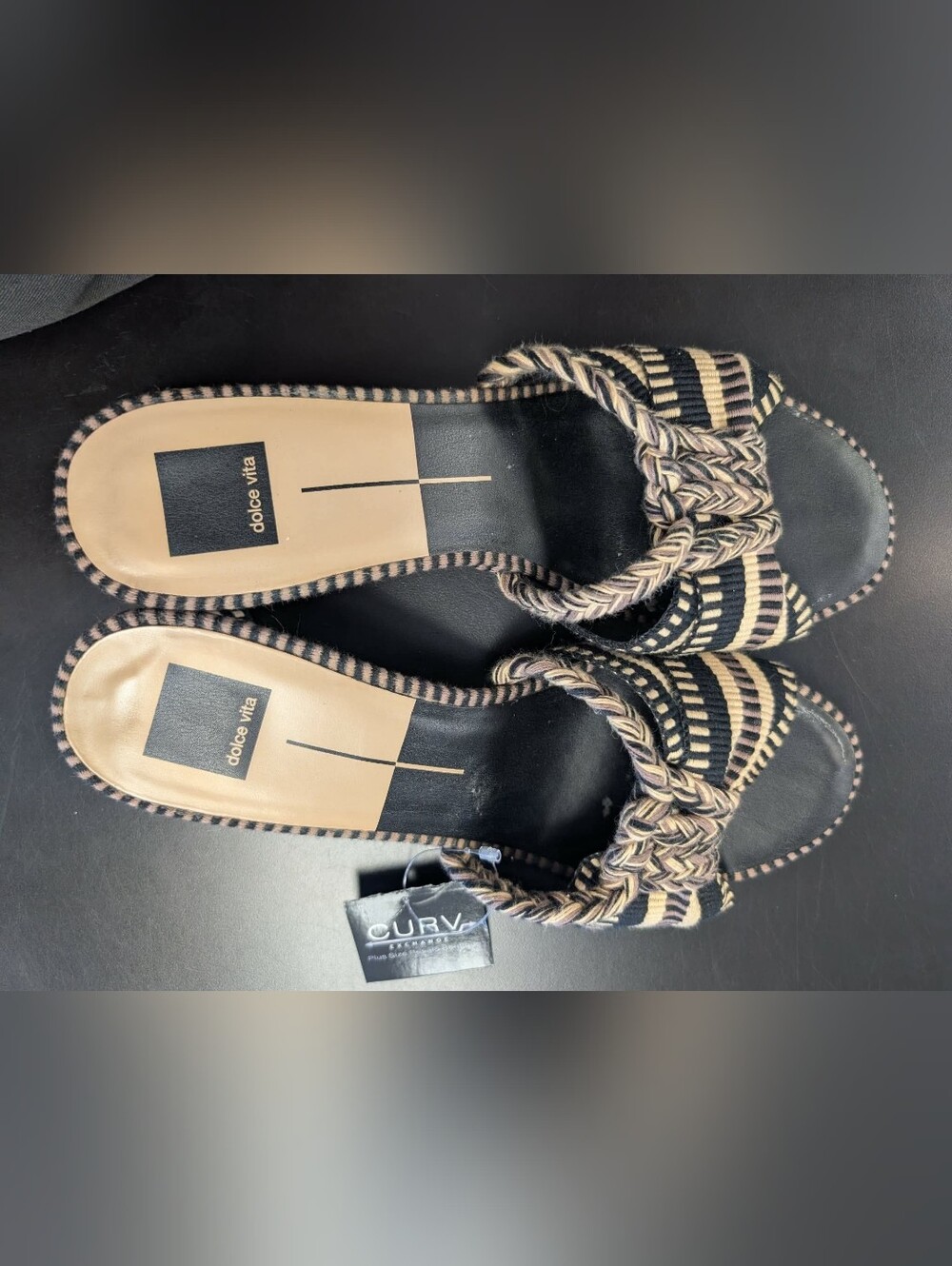 Dolce Vita Black and Beige Braided Slide Loafers